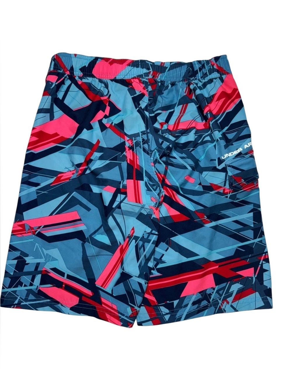 Under Armour Youth XL Swim Trunks Board Shorts Blue Red Geometric - Picture 2 of 5
